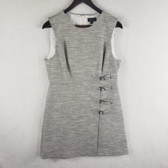 Topshop A-Line Sleeveless Dress Women 10 Tweed Buckle in Cream, Black, Grey EUC - Picture 4 of 9